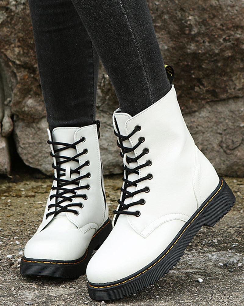 Monica - Leather Boots With Laces And Zip