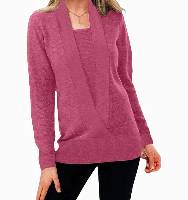 Wendy - Women's Solid Color Knit Wrap Sweater