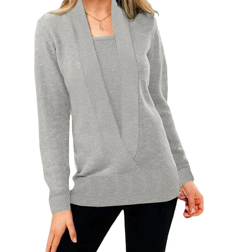 Wendy - Women's Solid Color Knit Wrap Sweater