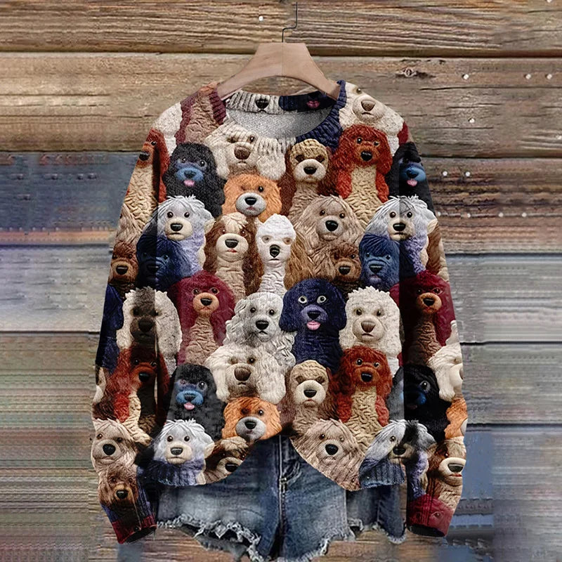 Dog print knitted sweater