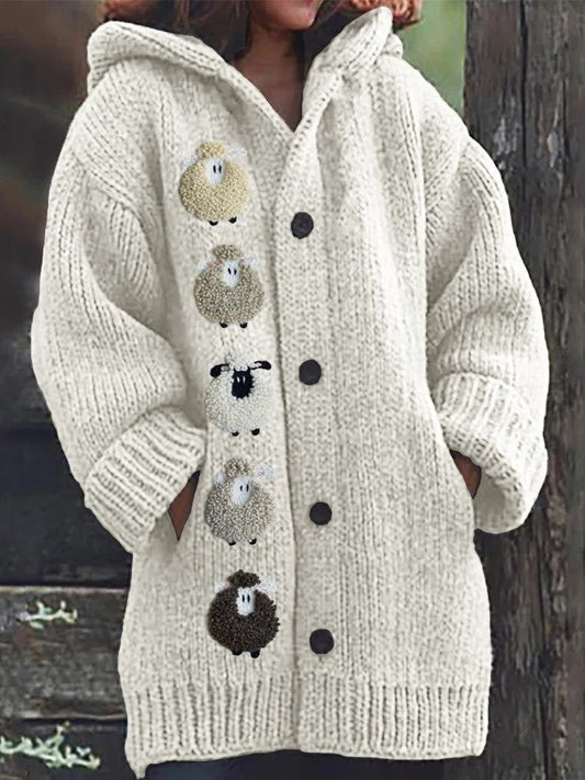 Colorful Shearling Wool Hooded Cardigan