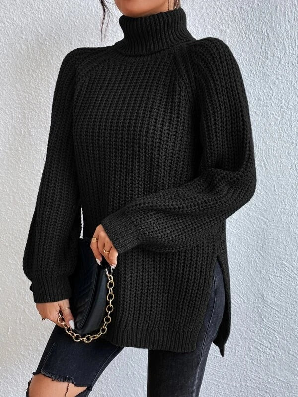 Nicole - Black Long Sleeve Turtleneck Ribbed Chunky Sweater