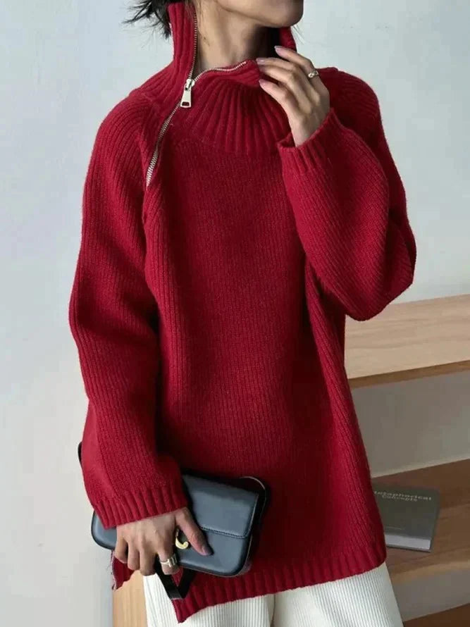 Karen - Plain red high neck sweater