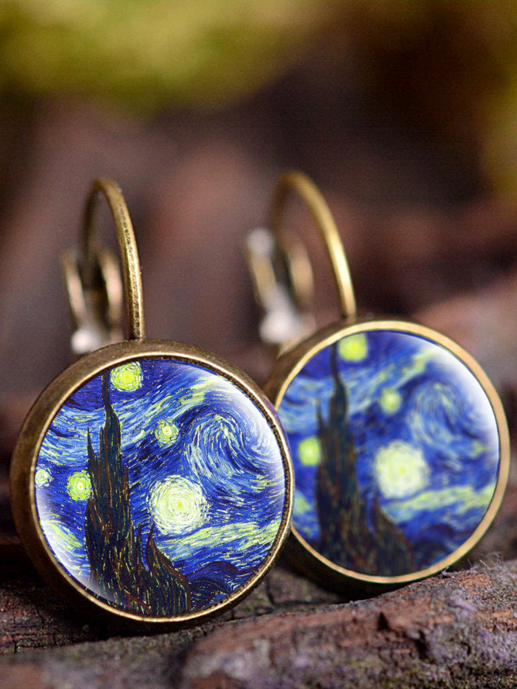 Vintage oil painting art earrings