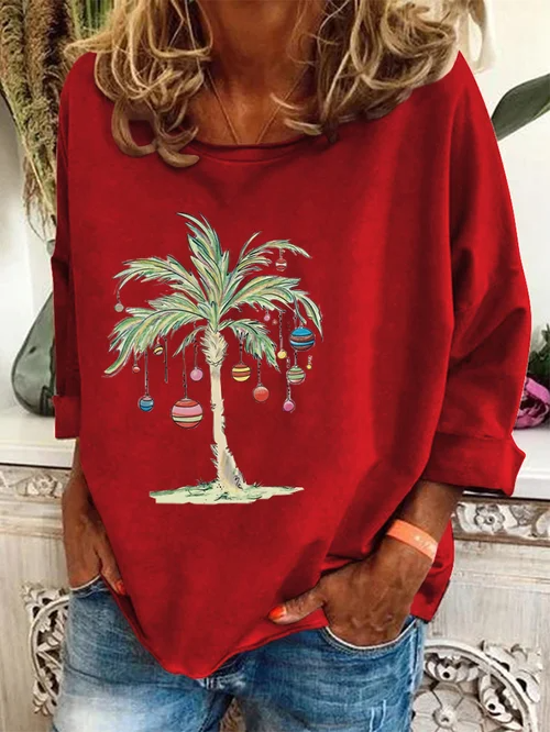 Women's Casual Top, Coconut Christmas Tree Print