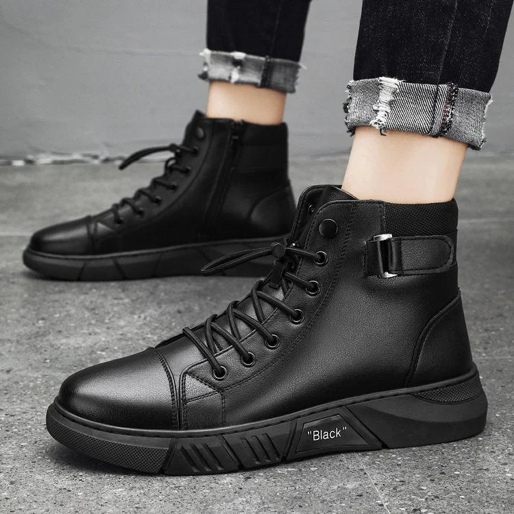 David - Men's Genuine Leather Black Casual Ankle Boots