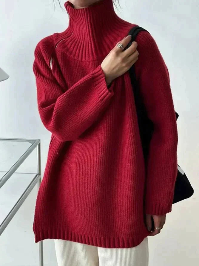 Karen - Plain red high neck sweater