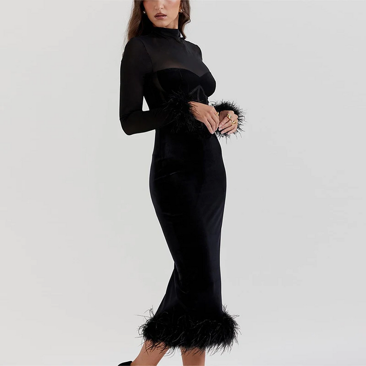 Kelly - Elegant Feather Midi Dress