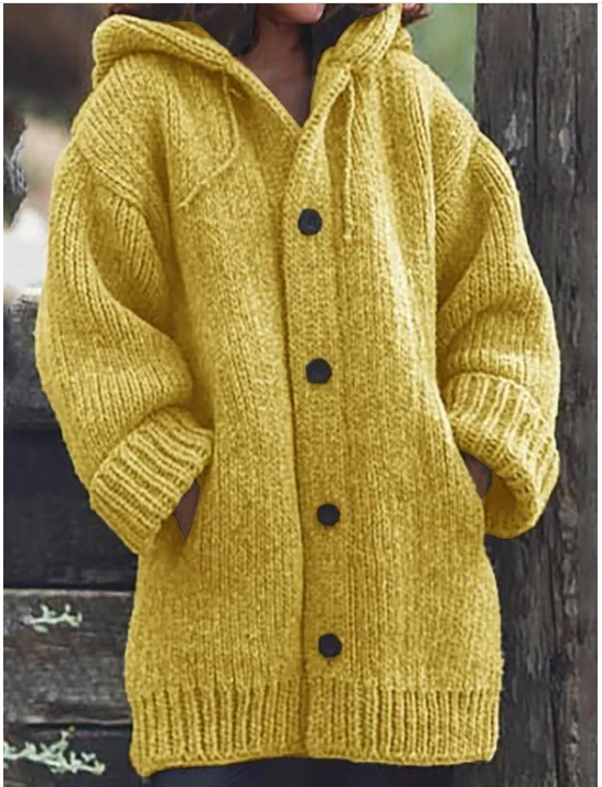 Frida - New Knitted Hooded Cardigan with Buttons