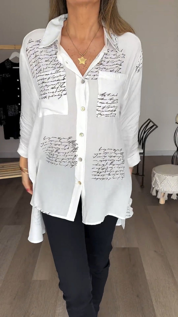 Sofia - Letter Print Lapel Shirt