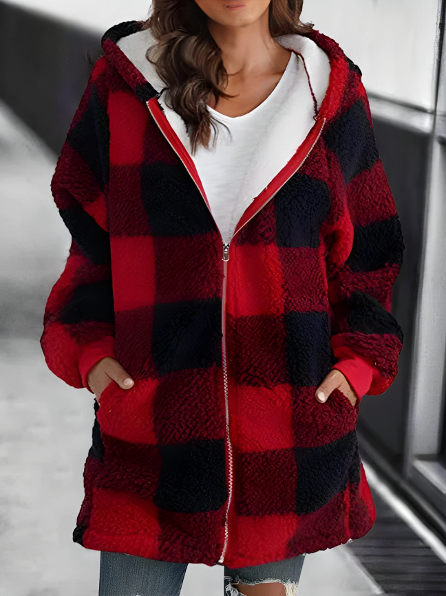 Emma - Women's Oversized Plaid Hooded Coat