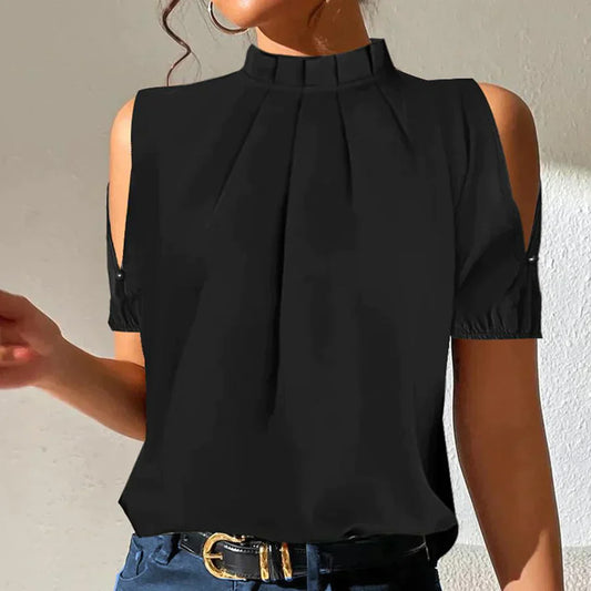 Lola - Black pleated top with slit sleeves