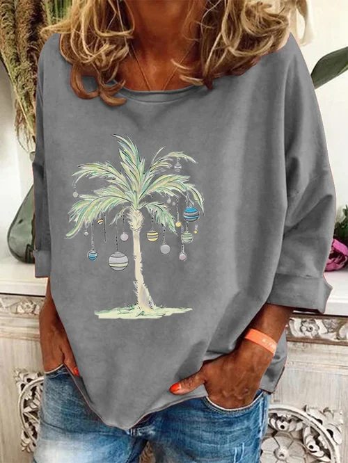 Women's Casual Top, Coconut Christmas Tree Print