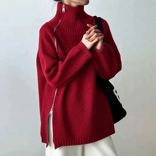 Karen - Plain red high neck sweater