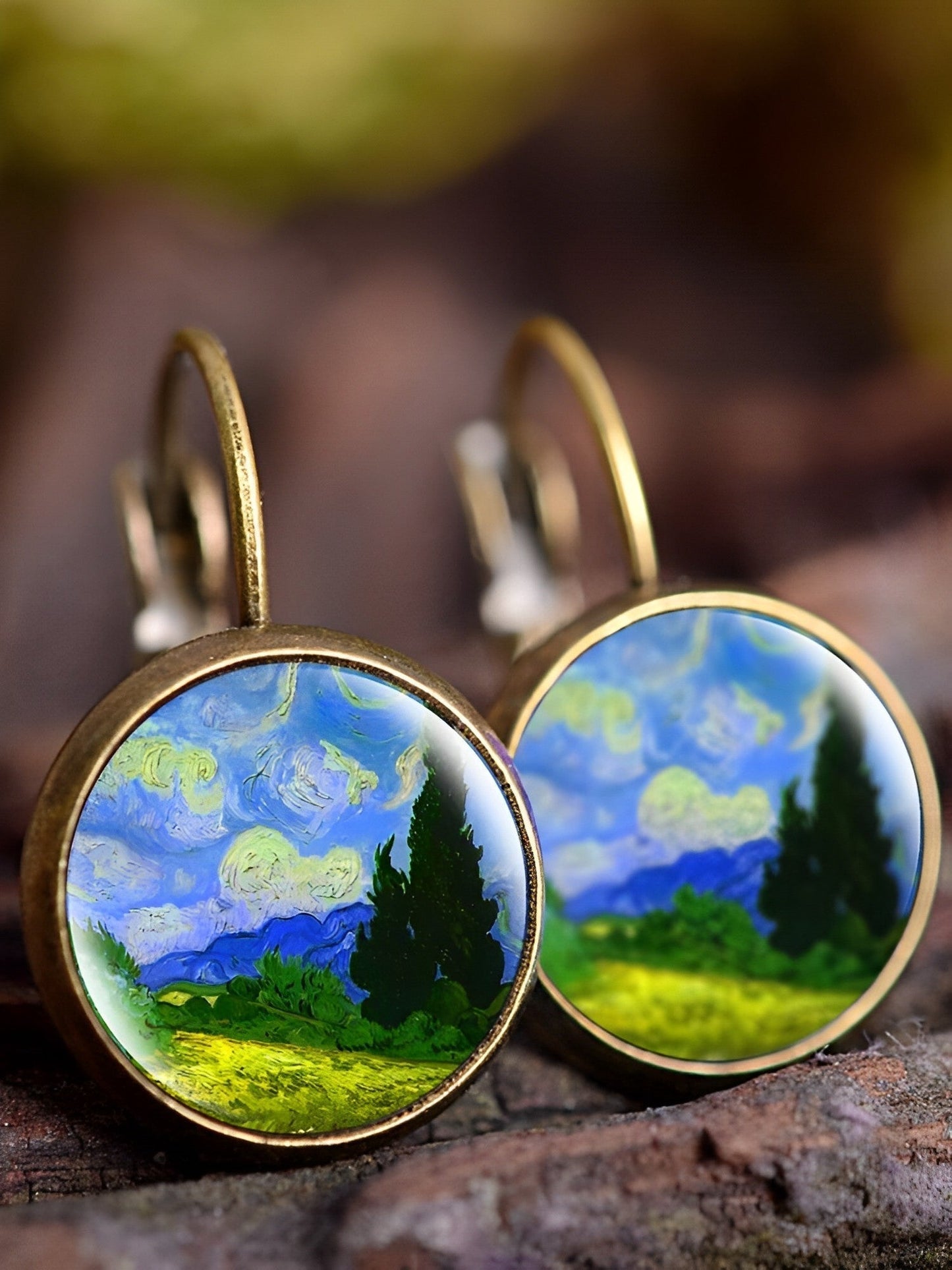 Vintage oil painting art earrings