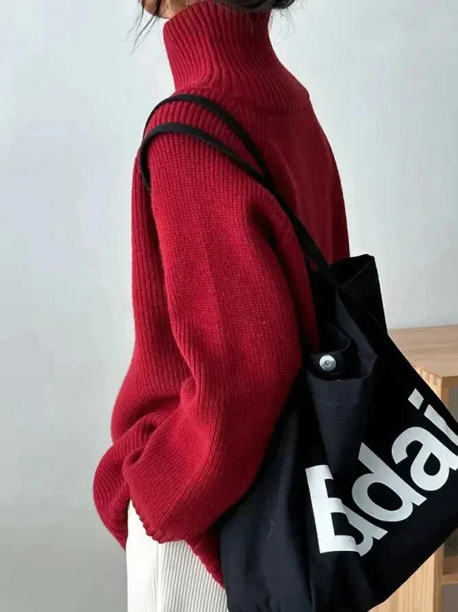 Karen - Plain red high neck sweater