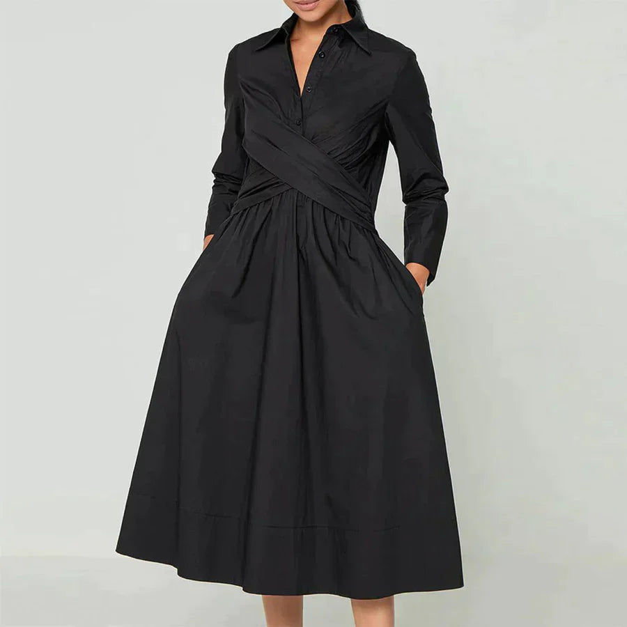 Micaela - Elegant Solid Long Sleeve Midi Dress