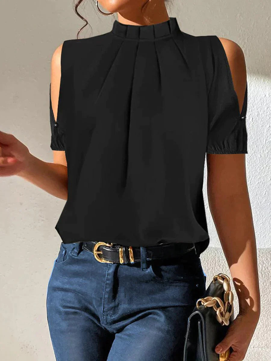 Lola - Black pleated top with slit sleeves