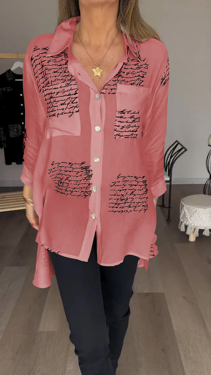 Sofia - Letter Print Lapel Shirt