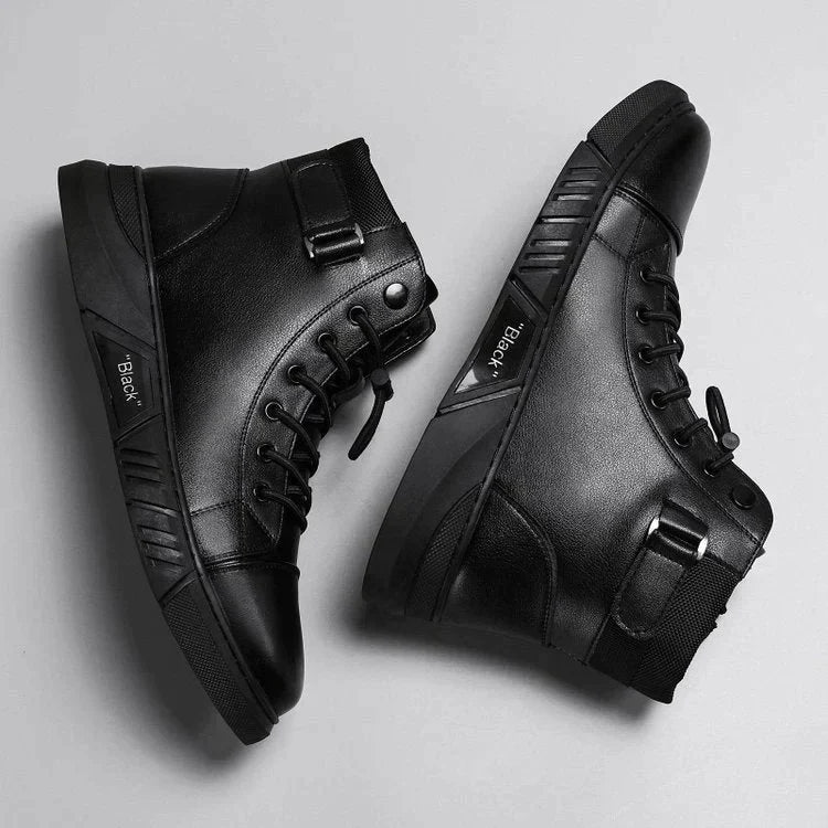 David - Men's Genuine Leather Black Casual Ankle Boots