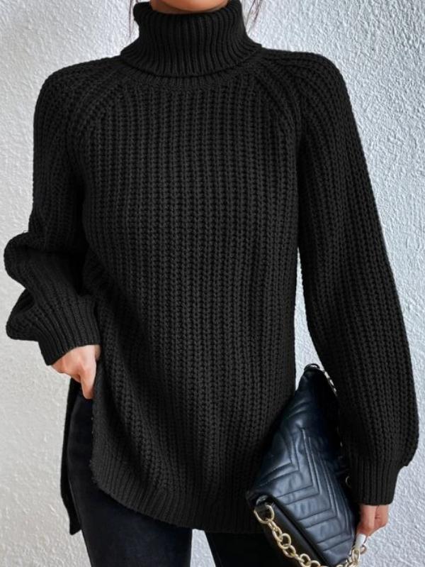 Nicole - Black Long Sleeve Turtleneck Ribbed Chunky Sweater