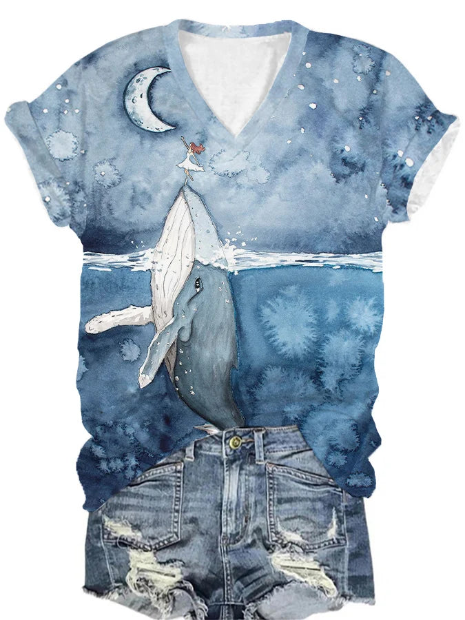 Women's Casual T-Shirt with Humpback Whale Print