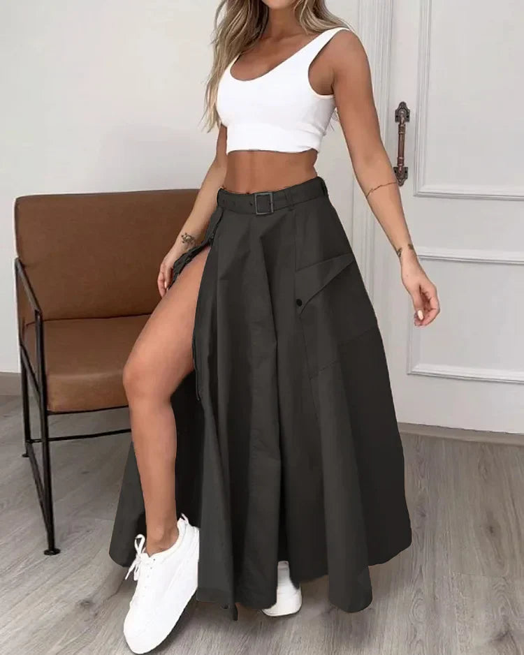 Emma - Solid Color Sleeveless Split Two Piece Set