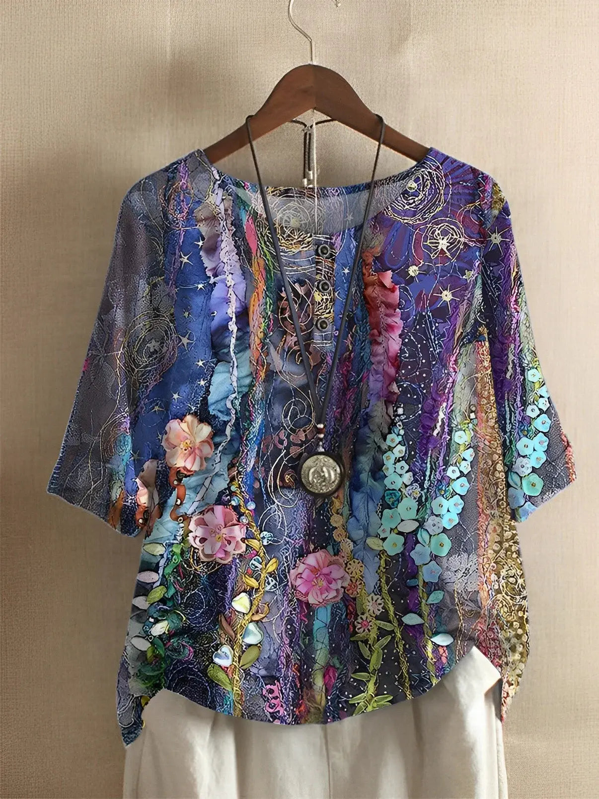 A Line Floral Fiber Art Shirt 