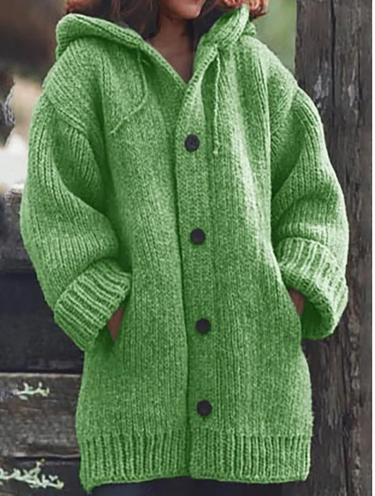 Frida - New Knitted Hooded Cardigan with Buttons