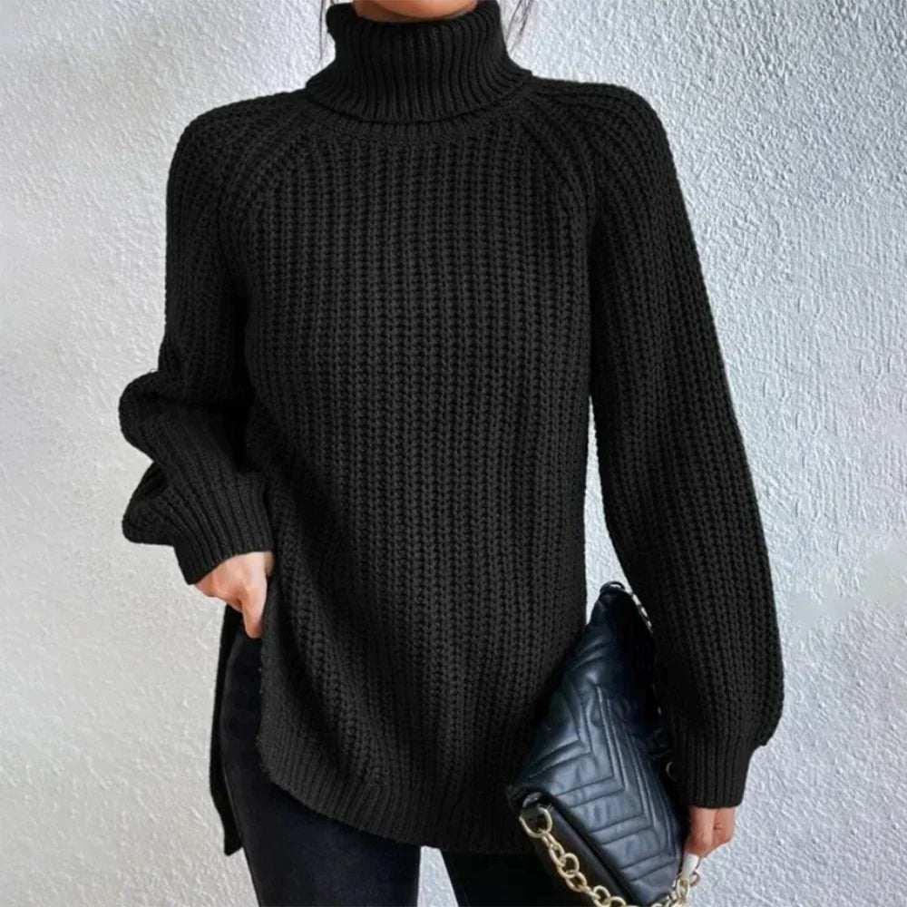 Nicole - Black Long Sleeve Turtleneck Ribbed Chunky Sweater