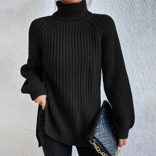 Nicole - Black Long Sleeve Turtleneck Ribbed Chunky Sweater