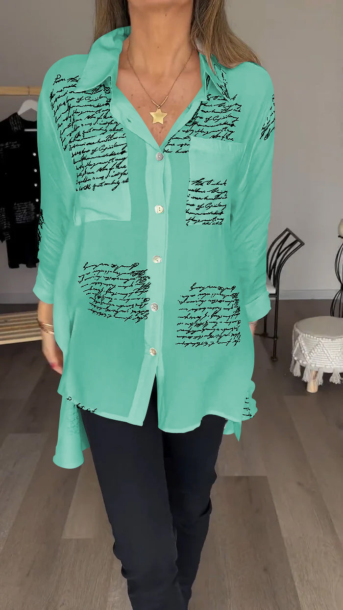 Sofia - Letter Print Lapel Shirt