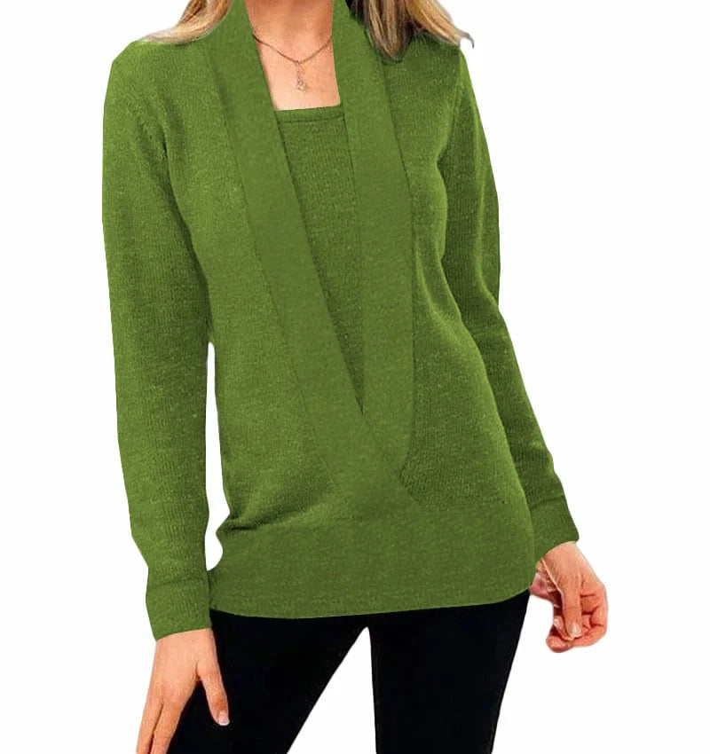 Wendy - Women's Solid Color Knit Wrap Sweater