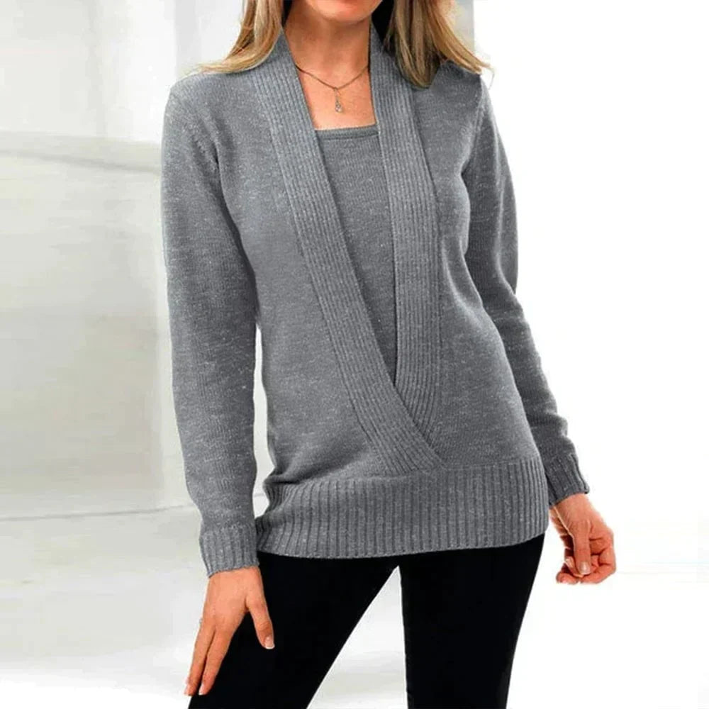 Wendy - Women's Solid Color Knit Wrap Sweater