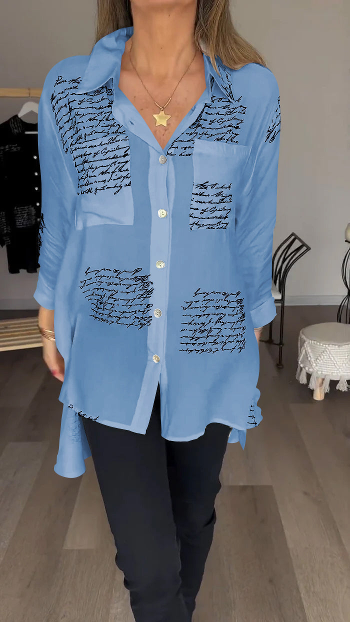 Sofia - Letter Print Lapel Shirt