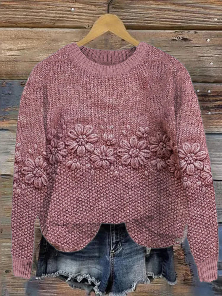 Daisy Floral Jacquard Cozy Knit Pullover