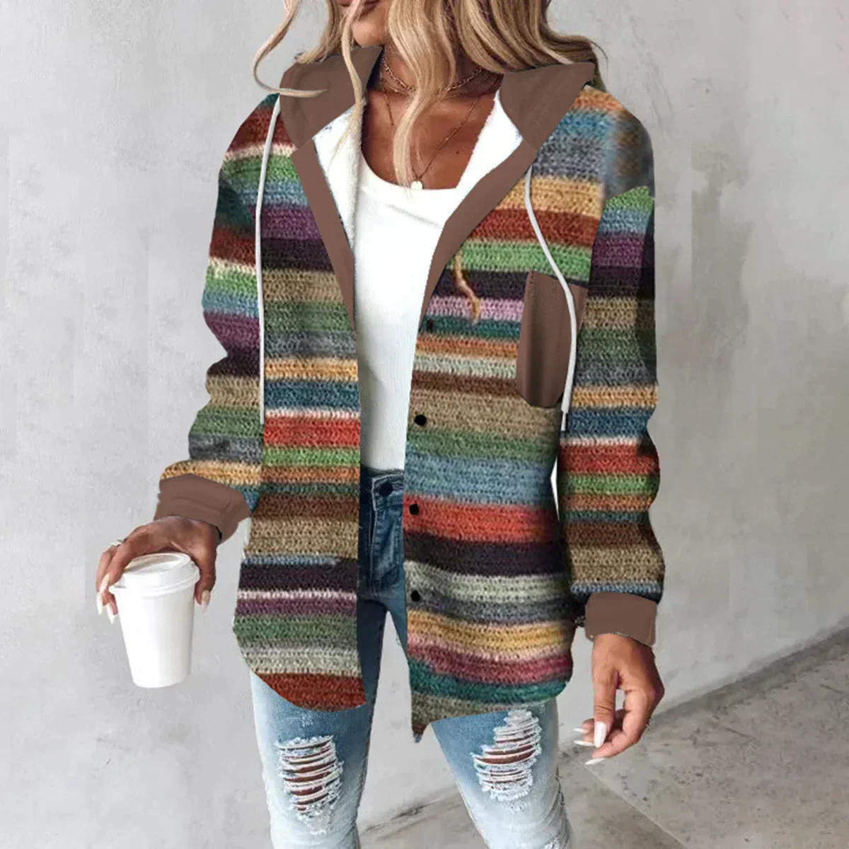 Classy printed hooded coat