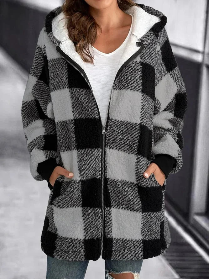 Emma - Women's Oversized Plaid Hooded Coat