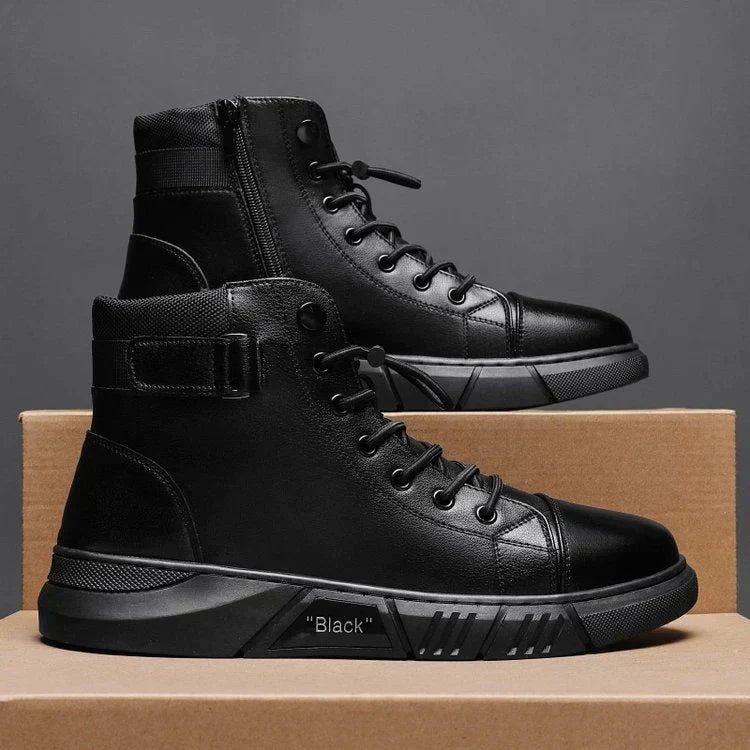 David - Men's Genuine Leather Black Casual Ankle Boots