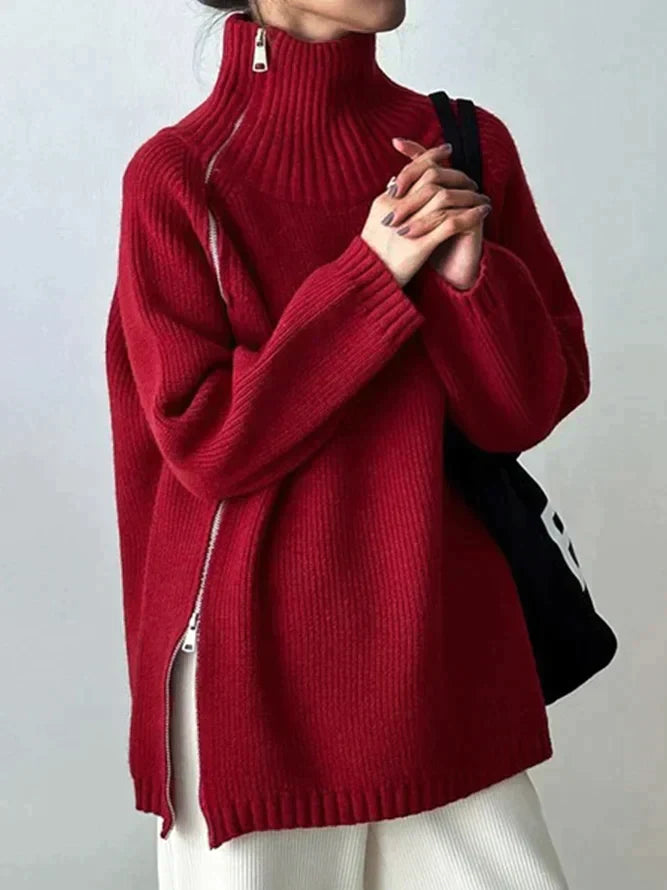 Karen - Plain red high neck sweater