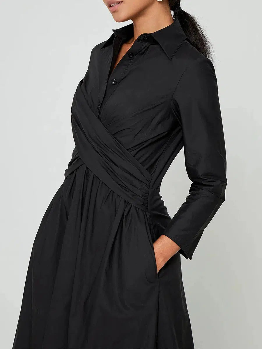 Micaela - Elegant Solid Long Sleeve Midi Dress