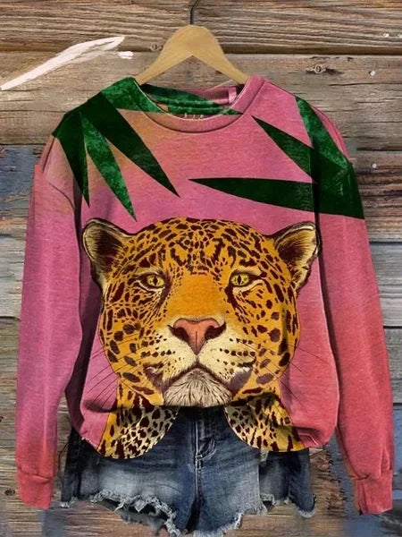 Women's Tiger Texture Crew Neck Long Sleeve Sweatshirt