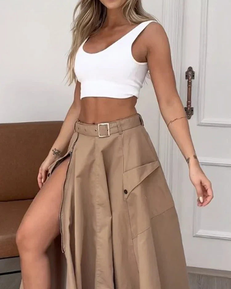 Emma - Solid Color Sleeveless Split Two Piece Set