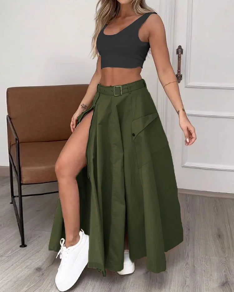 Emma - Solid Color Sleeveless Split Two Piece Set