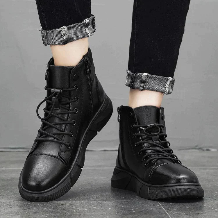 David - Men's Genuine Leather Black Casual Ankle Boots