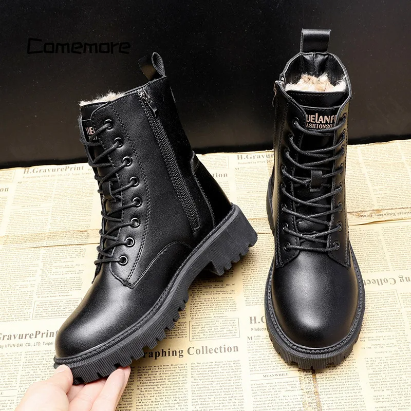 Delphine - Black leather winter boots 