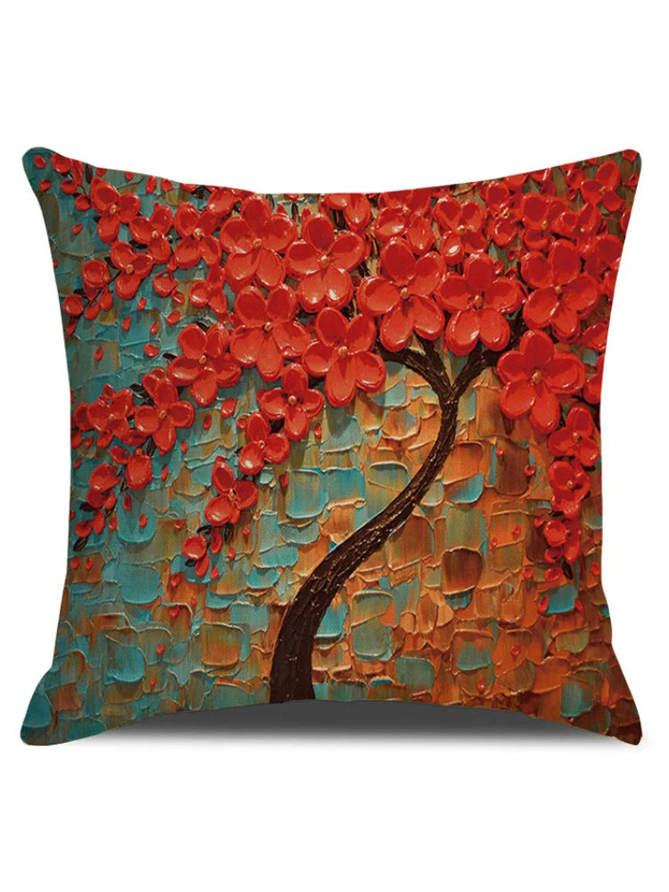 Floral Tree Oil Painting Art Pillowcase