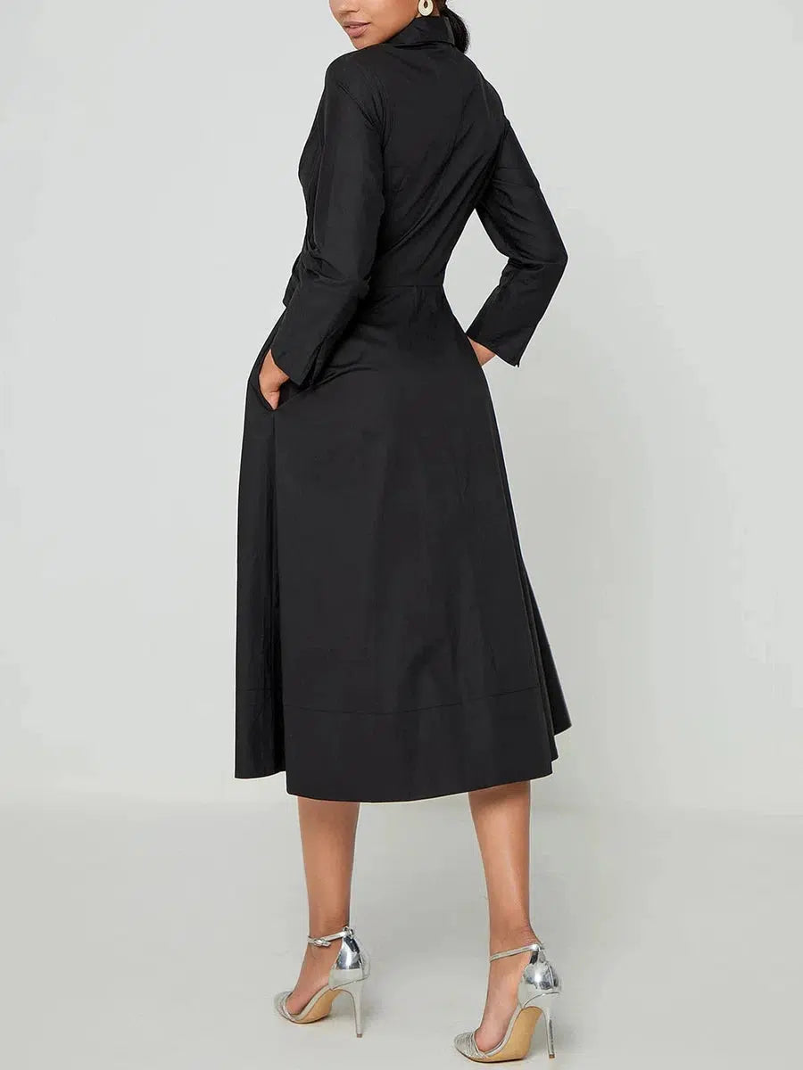 Micaela - Elegant Solid Long Sleeve Midi Dress