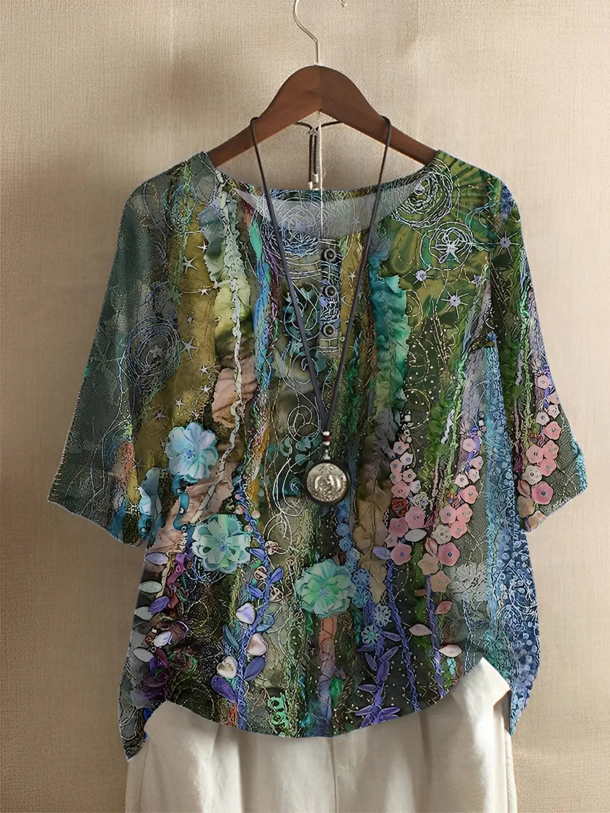 A Line Floral Fiber Art Shirt 