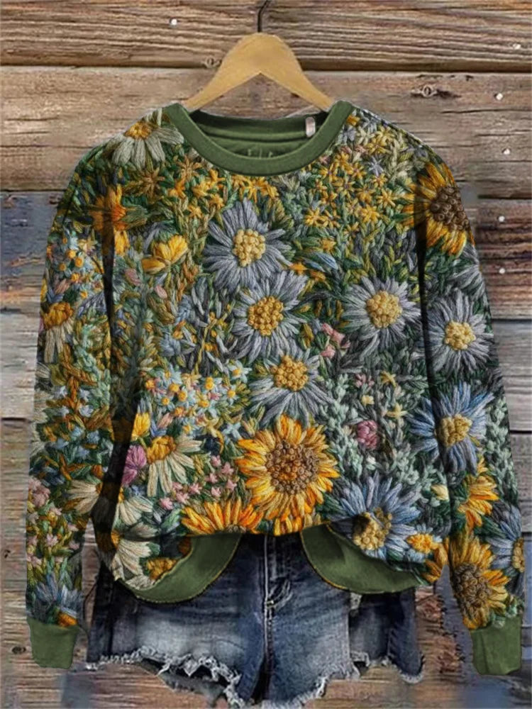 Comfortable sweatshirt with Daisy floral embroidery